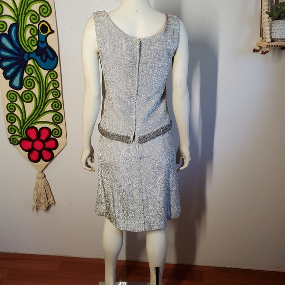 Vtg 60s Devonshire Anthony Muto Silver Mod Dress - Picture 7 of 10
